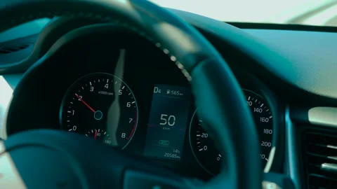 Car speedometer showing increasing speed with changing gear indicator. Dashboard Stock Footage 311320134