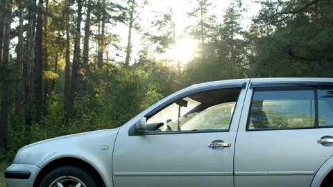 The car staggers in the forest under the influence of sexual intercourse, sex in Stock Footage 96316477