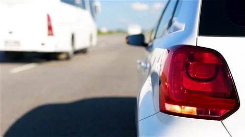 Car Stands On The Roadside And Blinks With Emergency Lights Stock Footage 123695764