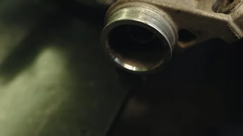 Car steering rack inside at car repair service process of repairing and Stock Footage 285641364