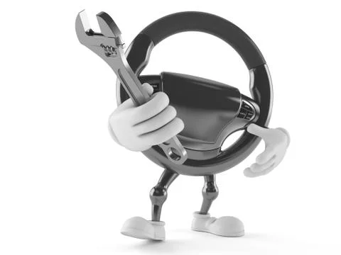 Car steering wheel character with adjustable wrench Stock Illustration