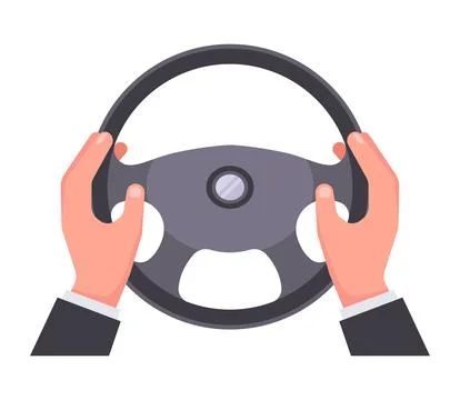 Car steering wheel with hands. Illustrazione stock