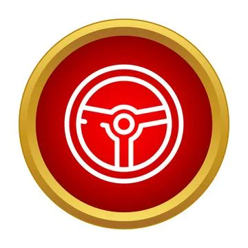 Car steering wheel icon on red circle background Stock Illustration