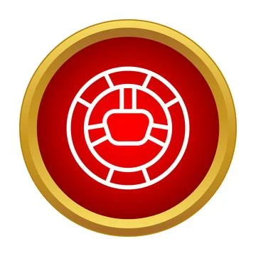Car steering wheel icon on red circle button Stock Illustration