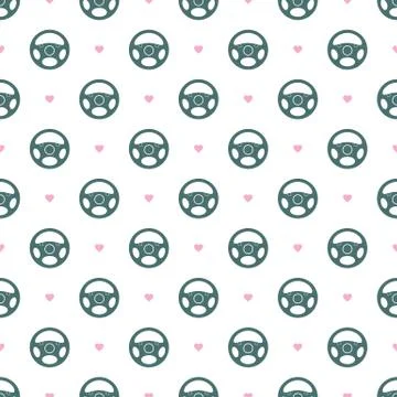 Car Steering Wheel Seamless Pattern with Hearts Stock Illustration