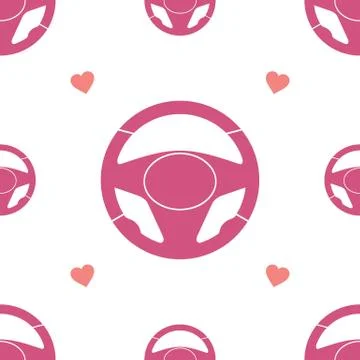Car Steering Wheel Seamless Pattern with Hearts Stock Illustration