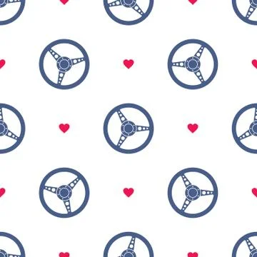 Car Steering Wheel Seamless Pattern with Hearts Stock Illustration