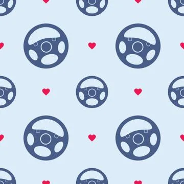 Car Steering Wheel Seamless Pattern with Hearts Stock Illustration