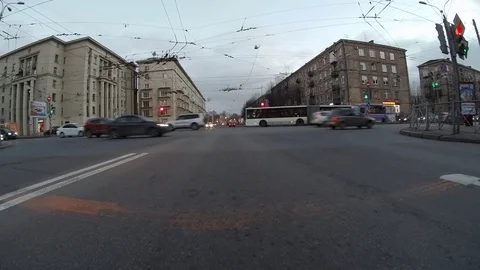 The car stops at the stop line. Camera Fisheye. Stock Footage 98854339