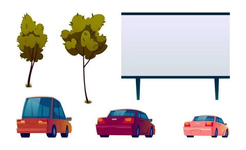 Car street cinema isolated elements, icons set Stock Illustration