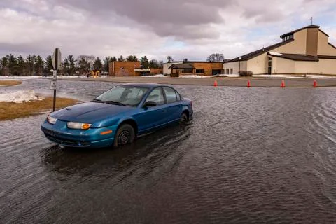 Car Stuck in Flooded Waters Stock Photos