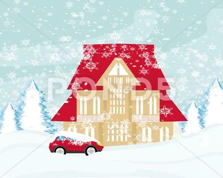Car stuck in the snow Stock Illustration