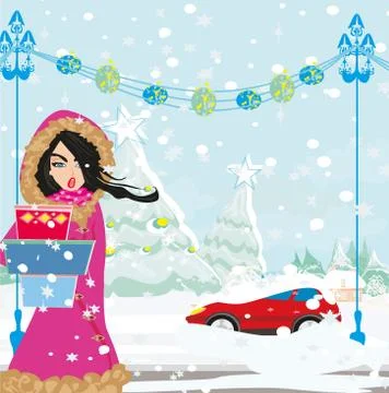 Car Stuck In The Snow Stock Illustration