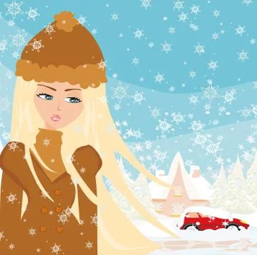 Car Stuck In The Snow Stock Illustration