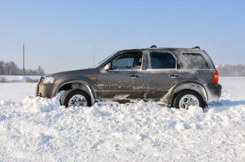 Car stuck in the snow Stock Photos