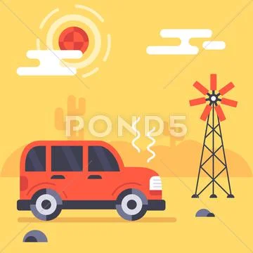 Car stucks in the mexican desert Stock Illustration