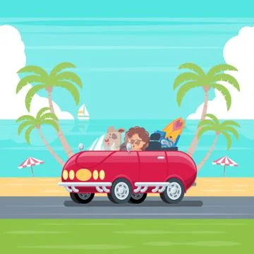 Car at the summer beach Stock Illustration