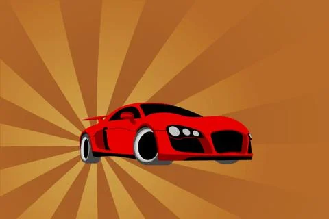 Car on sunburst Stock Illustration
