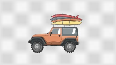 A car with surf boards on a transparent background Stock Footage 194438217