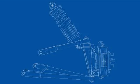 Car suspension with shock absorber. Vector Illustrazione stock