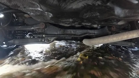 Car Suspension System On Puddle And Wet Surface Stock Footage 82901487