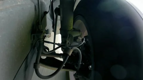Car suspension working during road travel with wheel rotating beside shock Stock Footage 345501129