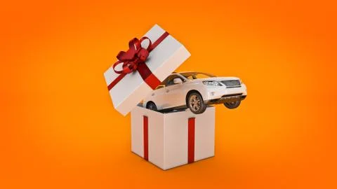Car SUV coupe. Gift box concept. 3D rendering Stock Illustration