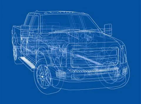 Car SUV drawing outline. Vector Stock Illustration