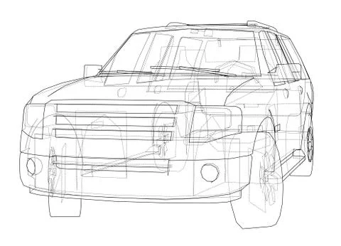 Car SUV drawing outline. Vector Stock Illustration