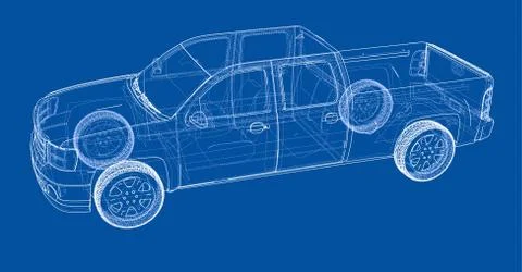 Car SUV drawing outline. Vector rendering Stock Illustration