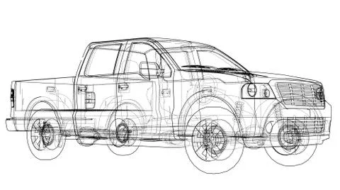 Car SUV drawing outline. Vector rendering 스톡 일러스트