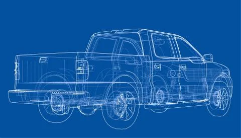 Car SUV drawing outline. Vector rendering 스톡 일러스트