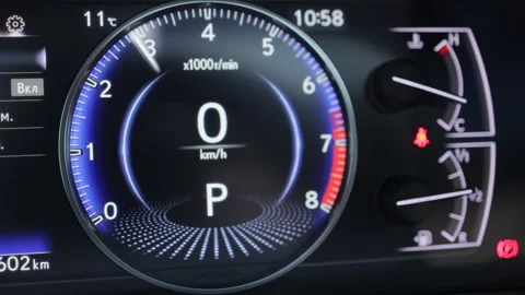 Car tachometer engine revving needle indicates redline speed vibration Stock Footage 266777663
