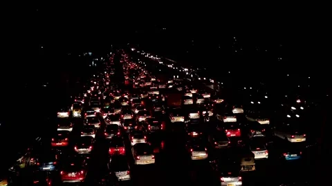 Car tail light in traffic block at night in city, Bangalore, India, FullHD 1080p Stock Footage 139464464