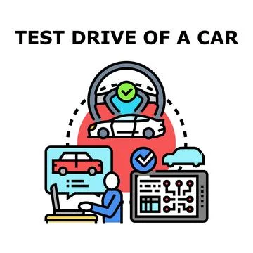 Car test drive process concept vector illustration Ilustración de archivo