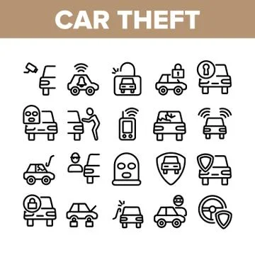 Car Theft Collection Elements Icons Set Vector 스톡 일러스트