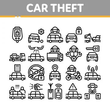 Car Theft Collection Elements Icons Set Vector Stock Illustration