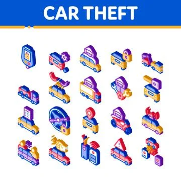Car Theft Isometric Elements Icons Set Vector Illustrazione stock