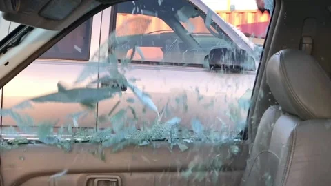 Car Theft in Slow Motion - Glass Breaking  Stock Footage