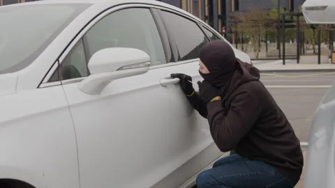 Car thief steal another one vehicle. Criminal thief steal vehicle and drives off 스톡 동영상 270291822