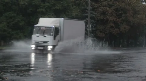 Car Through Flooded Road Stock Footage 46549400