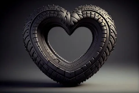 Car tire curved in the shape of a heart Banner for car freaks. Stock Illustration