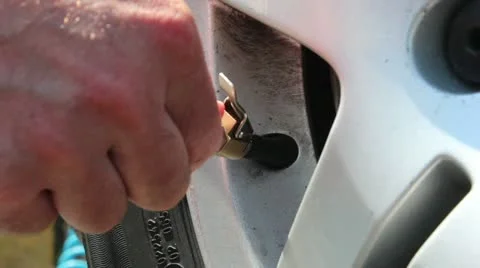 Car tire pressure check Stock Footage 12377880