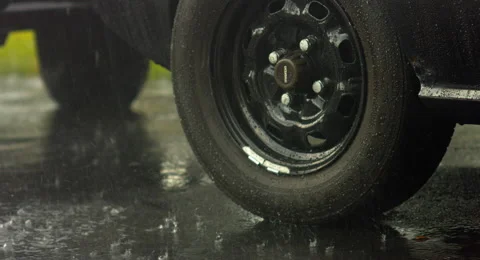 Car Tire in the Rain 4K Stock Footage 40493356