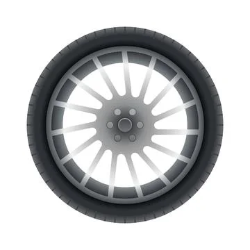 Car tire of rubber with disk. Vector realistic tire. Automobile wheel and 库存插图