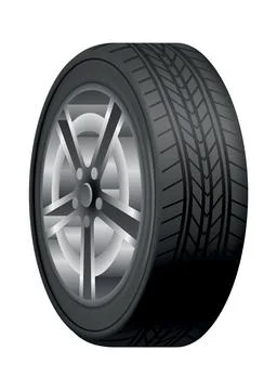 Car tire of rubber with disk. Vector realistic tire. Automobile wheel and Stock Illustration