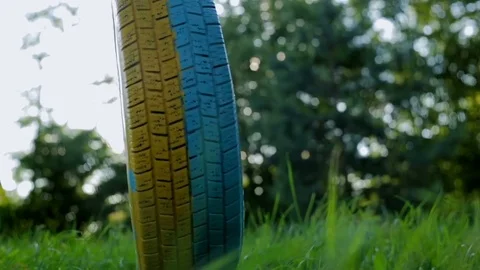 Car tire swing. Reuse of the wheel "Michelin" 動画素材 78024165
