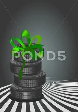Car tires on black background Stock Illustration