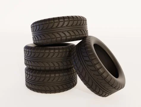 Car tires isolated on white background. 3d rendering. Stock Illustration