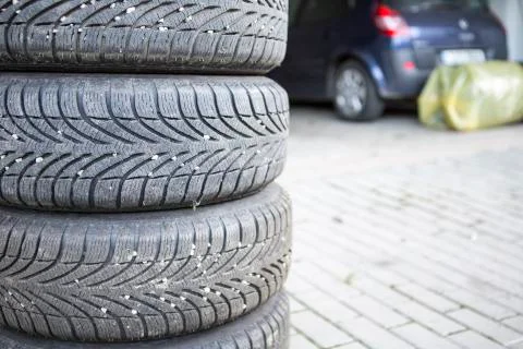 Car tires prepared to replace Stock Photos